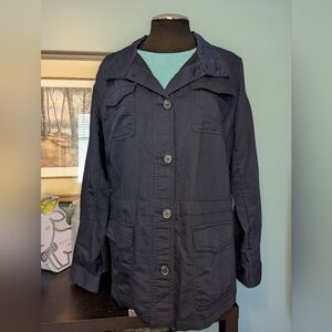 Talbots Cotton/Linen Blend Safari/Utility Jacket, Navy, Size XL
